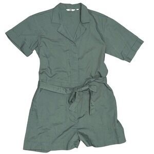 UNIQLO Green Linen Blend Shortalls Jumpsuit Romper Womens Size S Flawless